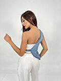 6838 ASYMMETRIC DENIM VEST-MAVİ