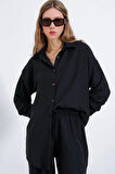 Siyah Oversize Keten Alt Üst Takım 6622
