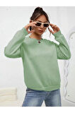 Düz Bisiklet Yaka Sweat - Mint Yeşili