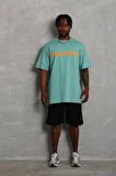 Unisex Oversize Baskılı Bisiklet Yaka T-Shirt - Mint Yeşili