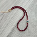 yakut taşı tasarım choker, tasarım choker, tasarım taş kolyeler, burç kolyesi, hediye akik taşı kolye, bordo doğal taş, yıldönümü hediyesi, minimal taş kolye