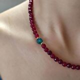 yakut taşı tasarım choker, tasarım choker, tasarım taş kolyeler, burç kolyesi, hediye akik taşı kolye, bordo doğal taş, yıldönümü hediyesi, minimal taş kolye