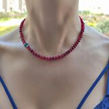 yakut taşı tasarım choker, tasarım choker, tasarım taş kolyeler, burç kolyesi, hediye akik taşı kolye, bordo doğal taş, yıldönümü hediyesi, minimal taş kolye