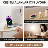 Premium 15W Manyetik Hızlı Wireless Kablosuz Şarj Standı Gece Lambalı Apple iPhone Android Uyumlu