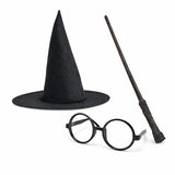 Harry Potter Tarzı Çocuk Seti (Siyah Keçe Şapka, Asa, Gözlük)