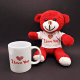 I Love You Baskılı Kupa Ve Kırmızı Ayıcık Seti