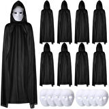 120 Cm Siyah Kapüşonlu Pelerin Ve Boyanabilir Karton Maske 8’Li Set