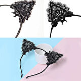 Dantelli Siyah Kedi Tacı - Tarz Dantel Kedi Kulak