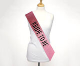 Pembe Üzeri Siyah Büyük Bride To Be Yazılı Simli Işıltılı Kuşak Kemer 10 Cm Genişlik