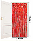 Kırmızı Renk Ekstra Metalize Parlak Saçaklı Arka Fon Perde İthal A Kalite 1X2 Metre