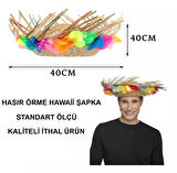 Naturel Renk Püsküllü Örme Hasır Hawaii Luau Aloha Şapka 13X36 Cm