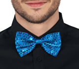 Gece Işıltısı Açık Turkuaz Payetli Pullu Papyon 7X2 Cm