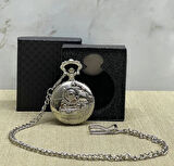 Özel Kutulu Tren Temalı Gümüş Köstekli Saat Alk4657