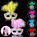 Dantel İşlemeli Tüylü Balo Parti Maskesi 17X20 Cm