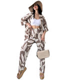 Alt Üst Takım Kimono- Desenli-Kahverengi