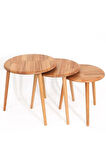 Fawdecor Yuvarlak Masif Doğal Tekli, 2'li, 3'lü Zigon Sehpa Set, Modern Masif Yan Sehpa 3'lü