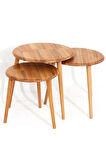 Fawdecor Yuvarlak Masif Doğal Tekli, 2'li, 3'lü Zigon Sehpa Set, Modern Masif Yan Sehpa 3'lü