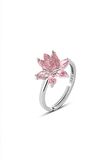 925 Ayar Gümüş Pembe Taşlı Lotus Nilüfer Çiçeği Ayarlanabilir Yüzük