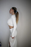 Maison La Femme Basic Beyaz Maxi Etek Crop Kazak Takım