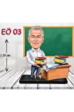 Kişiye Özel Ahşap Biblo - Erkek Öğretmen Karikatür Biblo - Öğretmen Biblo 3