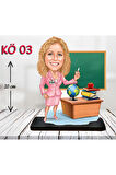 Kişiye Özel Ahşap Biblo - Kadın Öğretmen Karikatür Biblo - Öğretmen Biblo 3