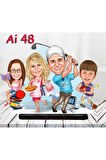 Kişiye Özel Ahşap Biblo - Aile Karikatür Biblo - 4 Kişilik Aile Biblo 19