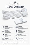 Kumaş Dokulu Arka Kapaklı Üçe Katlanır Gümüş Gri Kablosuz Klavye Bluetooth + 2.4G Touchpad ve Sayısal Tuşlu Taşınabilir Klavye