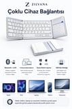 Kumaş Dokulu Arka Kapaklı Üçe Katlanır Gümüş Gri Kablosuz Klavye Bluetooth + 2.4G Touchpad ve Sayısal Tuşlu Taşınabilir Klavye