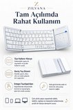 Kumaş Dokulu Arka Kapaklı Üçe Katlanır Gümüş Gri Kablosuz Klavye Bluetooth + 2.4G Touchpad ve Sayısal Tuşlu Taşınabilir Klavye