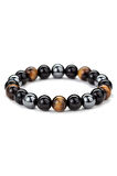 Sertifikalı Obsidyen & Kaplan Gözü & Hematit Doğal Taş Bileklik 8mm
