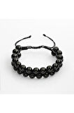 Siyah Turmalin 8mm Çift Sıra Makrome Doğal Taş Bileklik