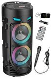 BLUETOOTH HOPARLÖR SD KART USB GİRİŞLİ MİKROFONLU LED IŞIKLI ŞARJLI KABLOSUZ SPEAKER