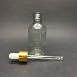 50ml Şeffaf, Cam Şişe, 24 adet, Cam Damlalıklı, Ecza şişesi, Propolis şişesi, Gold Kapak Beyaz Emzik