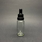 20ml, Şeffaf Cam Şişe, 12 adet, Cam Damlalıklı, Ecza şişesi, Propolis şişesi, Siyah Kapak Siyah Emzik