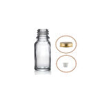 10ml şeffaf şişe sarı metal düz kapaklı, 12 adet, cam şişe, esans şişesi, yağ şişesi, kozmetik şişesi