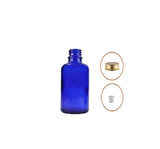 30ml mavi şişe sarı metal düz kapaklı, 12 adet, cam şişe, esans şişesi, yağ şişesi, kozmetik şişesi