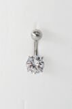 Kadın 316L Anti Alerjenik Topcuklu Oval Baget Zirkon Taşlı Göbek Piercing