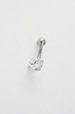 Kadın 316L Anti Alerjenik Topcuklu Oval Baget Zirkon Taşlı Göbek Piercing