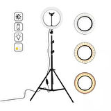 Led Işıklı Ayaklı Tripod 10 Inç Halka - Telefon Tutucu YouTuber TikTok ve 2.10 cm