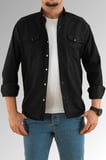 Souris Slim Fit Erkek Kot Gömlek Siyah