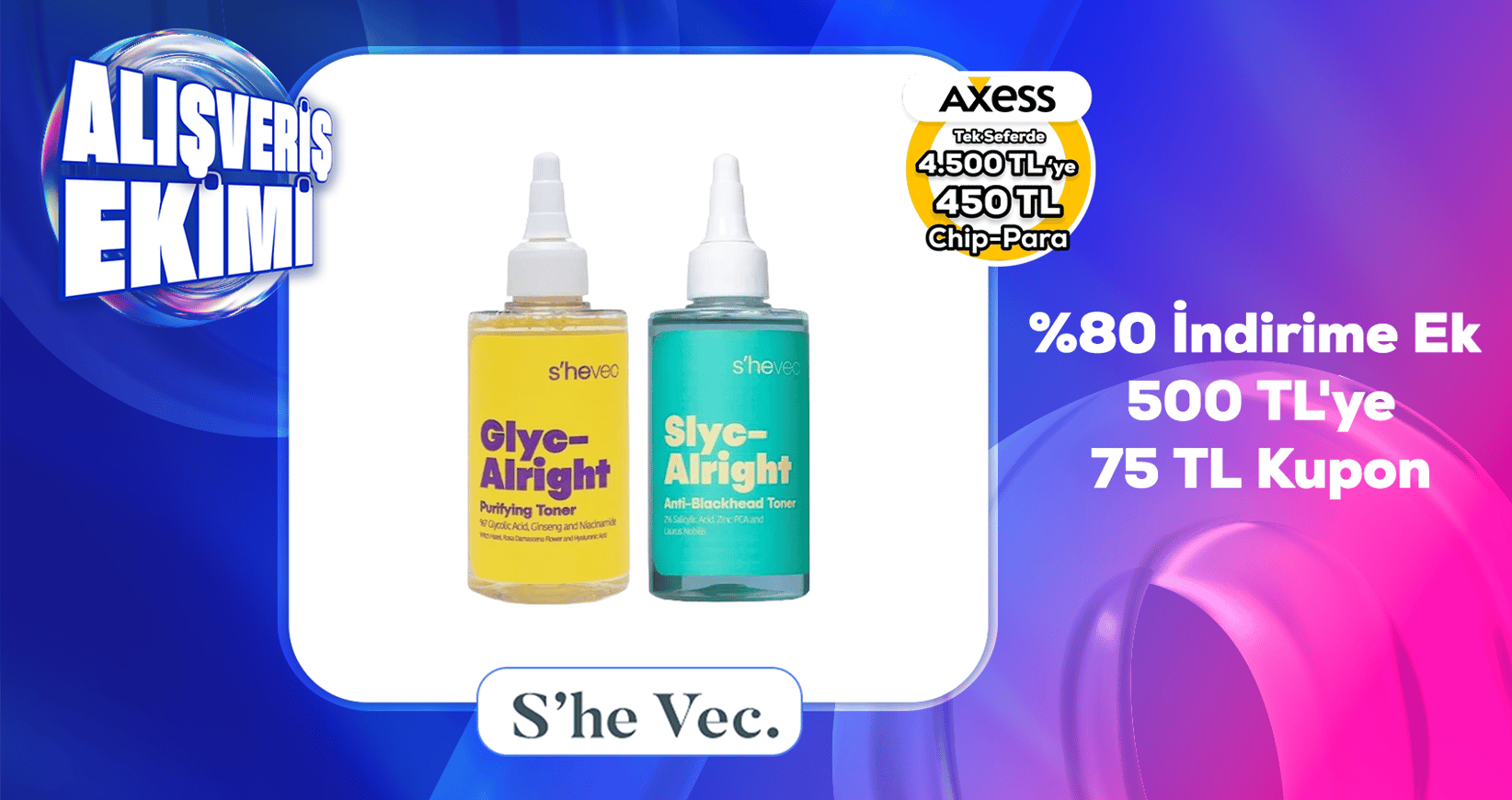 She Vec %80 İndirime ek 500TL'ye 75 TL Kupon