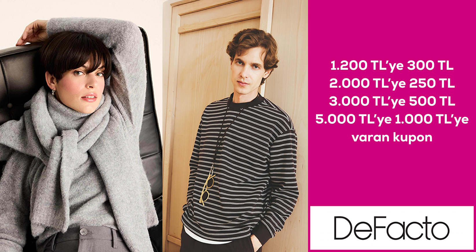 DeFacto 5000 TL'ye 1000 TL'ye varan kupon!