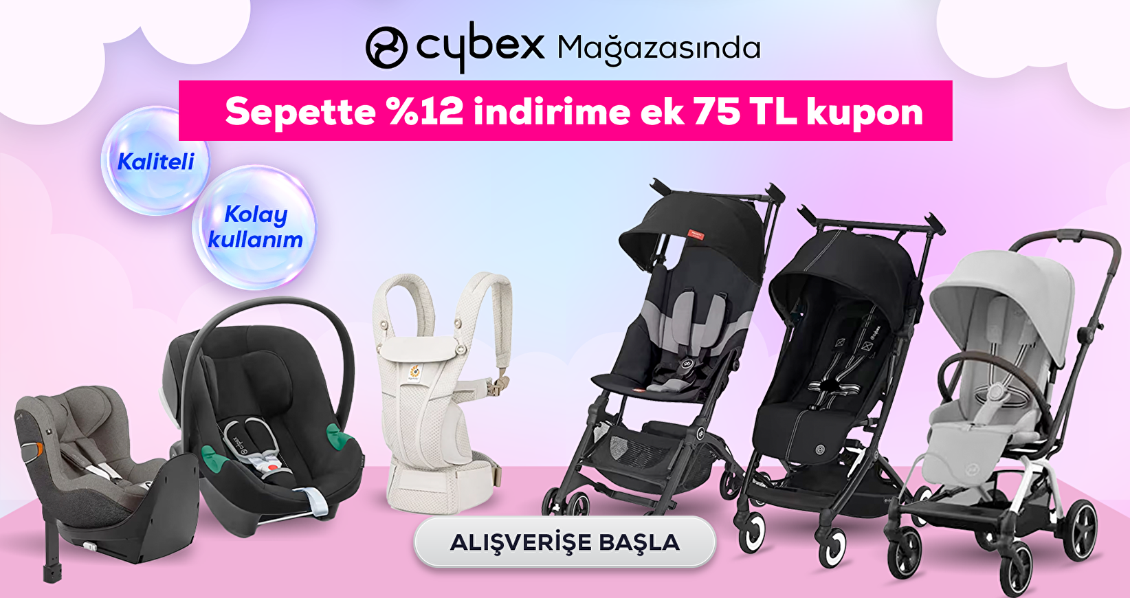 Cybex Mağazasında Sepette %12 İndirime Ek 75 TL Kupon
