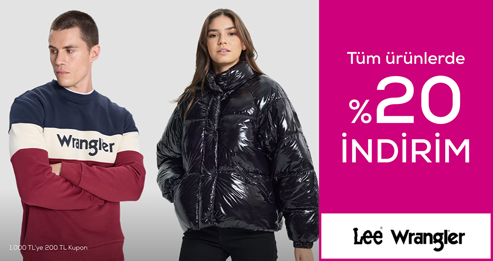Lee Wrangler %20 indirim, 1000 TL'ye 200 TL kupon
