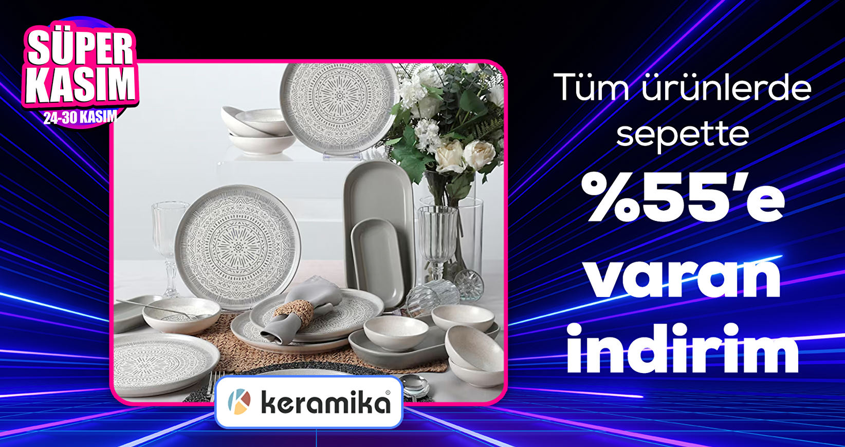 Keramika mağazasında tüm ürünlerde sepette %55'e varan indirimler