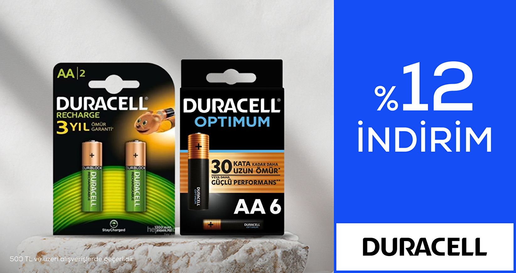Duracell'de 500 TL'ye %12 indirim