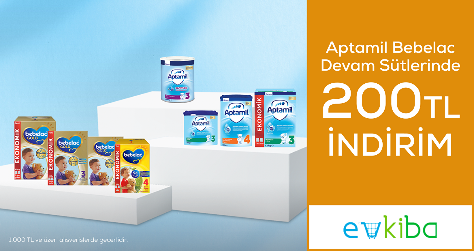 Aptamil Bebelac Devam Sütlerinde 1000 TL Üzeri 200 TL İndirim