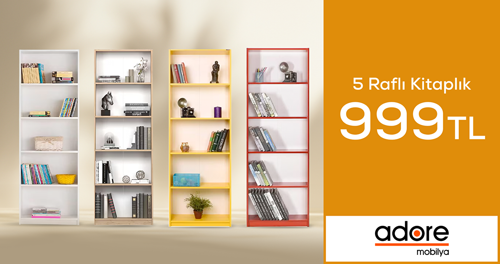 Adore Mobilya 5 Raflı Kitaplık 999 TL