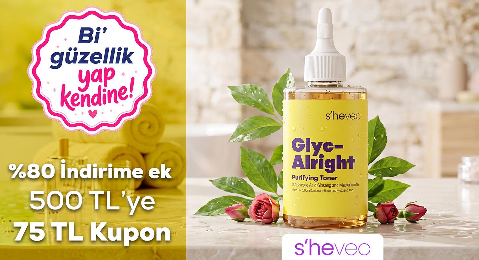SHE VEC Cosmetic %80 İndirime ek 500 TL'ye 75 TL Kupon