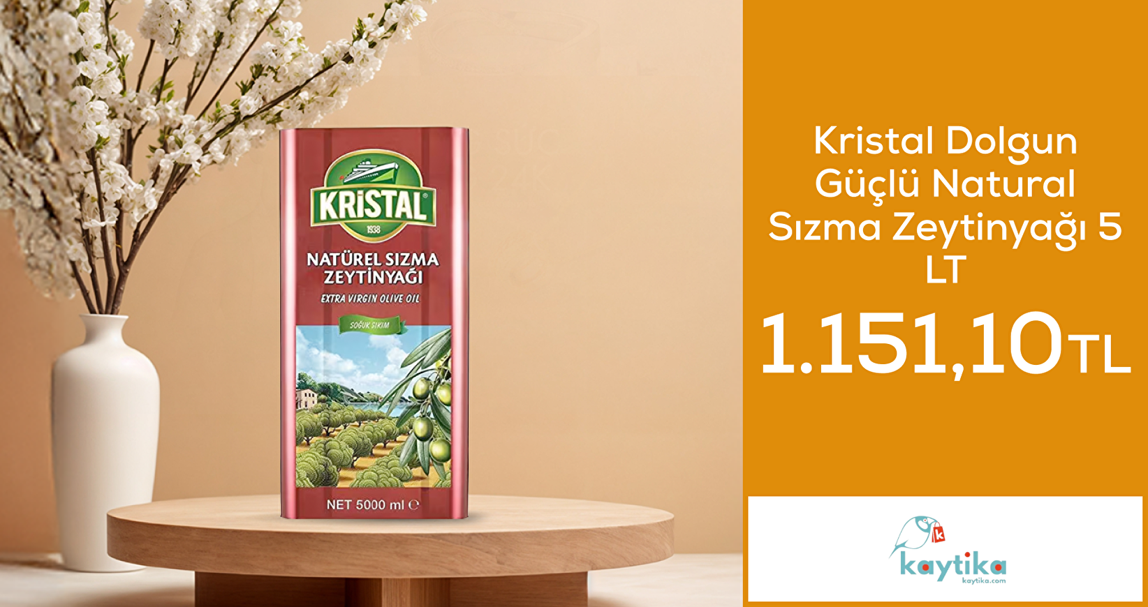 Kristal Dolgun Güçlü Natural Sızma Zeytinyağı 5 LT 1.151,10 TL 